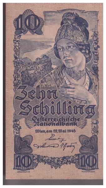 10 Schilling 1945 6-stellig 1501/094609 ANK 251 Pick 114
