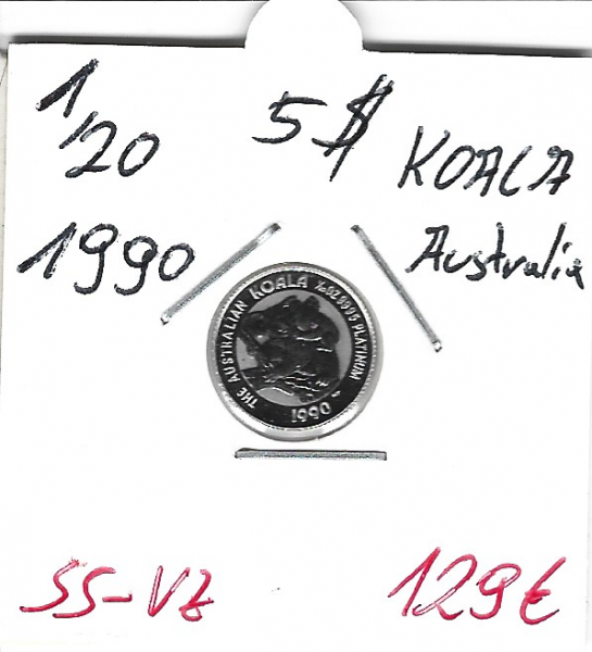 1/20 unze Platin Australien Koala 1990 5 Dollars