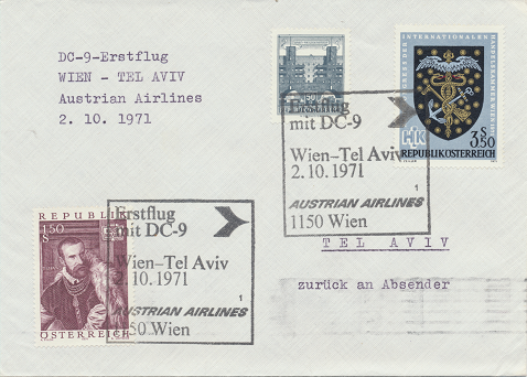 Erstflug Aua DC-9 Wien - Tel Aviv 2.10.1971