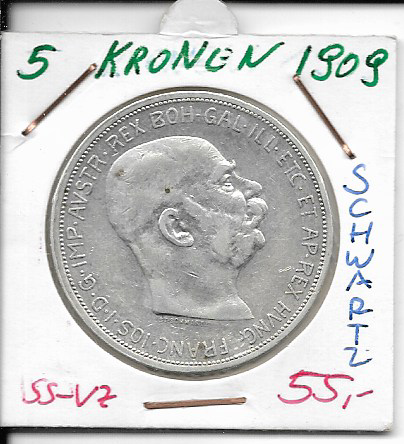 5 Kronen 1909 mit Schwartz Franz Joseph I