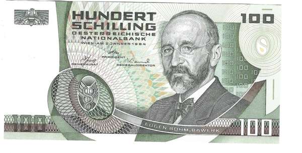 100 Schilling 2.1.1984 Eugen Böhm v. Bawerk Ank. 287b Erh.1 Nr.FE18836E Pick 150