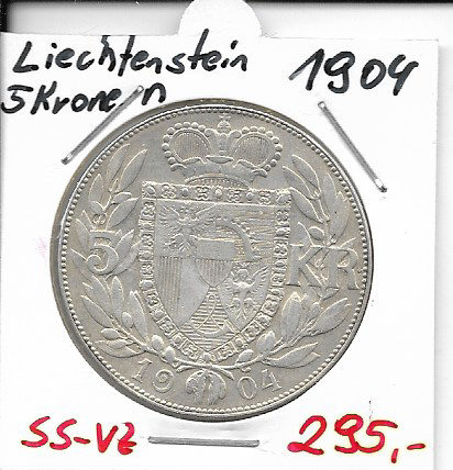 5 Kronen 1904 Johann II Fürst von Liechtenstein Silber