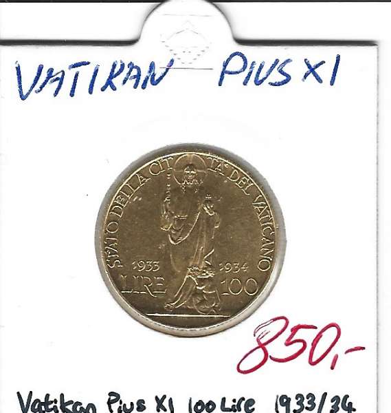 100 Lire 1933 1934 Pius XI Gold Vatikan