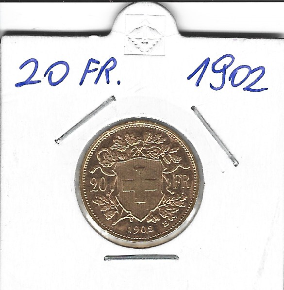 20 Franken 1902 B Vreneli Schweiz Gold