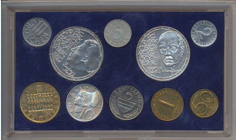 1992 Jahressatz Kursmünzensatz KMS Mintset-Groß mit 2 x 500 Schilling Silber