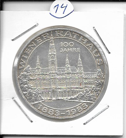 ANK Nr. 14 100 Jahre Wiener Rathaus 1983 500 Schilling Silber Normal
