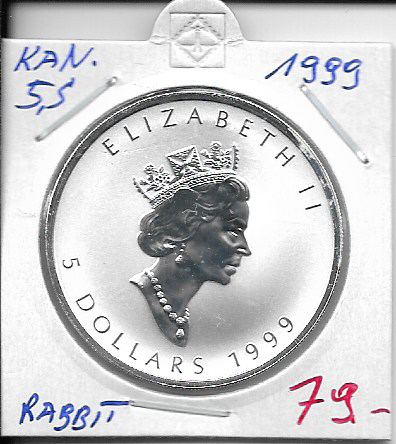 5 DOLLAR 1999 Canada Maple Leaf Silber 1 Unze Rabbit