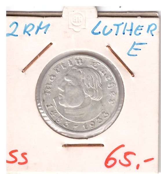 2 RM Reichsmark 1933 E Silber Martin Luther