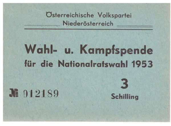 Wahl und Kampfspende Nationalratswahl 1953 3 Schilling ÖVP Niederösterreich