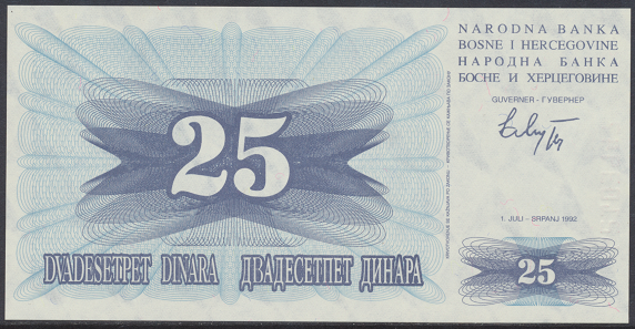 Bosnien Herzogowina- 25 Dinara 1992 UNC - Pick Nr.11