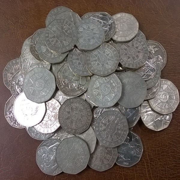 5 Euro Silber 50 Stück Österreich 400gr. Feinsilber