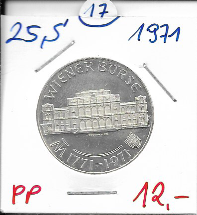 25 Schilling 1971 Wiener Börse PP ANK Nr.017