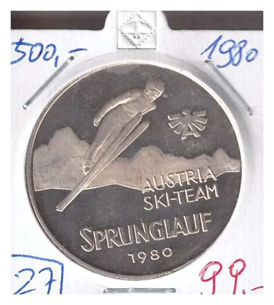 Nr. 027Sprunglauf Skiverband Österreich Silber Casino Jeton 500 Schilling