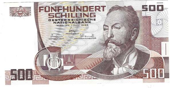 500 Schilling 1.7.1985 Otto Wagner unc.l Nr: F819015E Pick 151