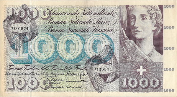 1000 Franken 1973 Pick 52 Nr.7E30974