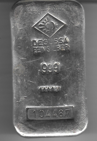 1000 Gramm Silber Barren Degussa 999 Fein Nr.104487