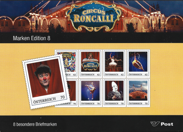 Circus Roncalli 8 Briefmarken Marken Edition ME.8.17 13.9.2011