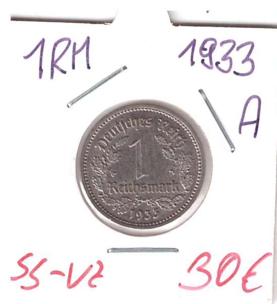 1 RM Reichsmark 1933 A Nickel