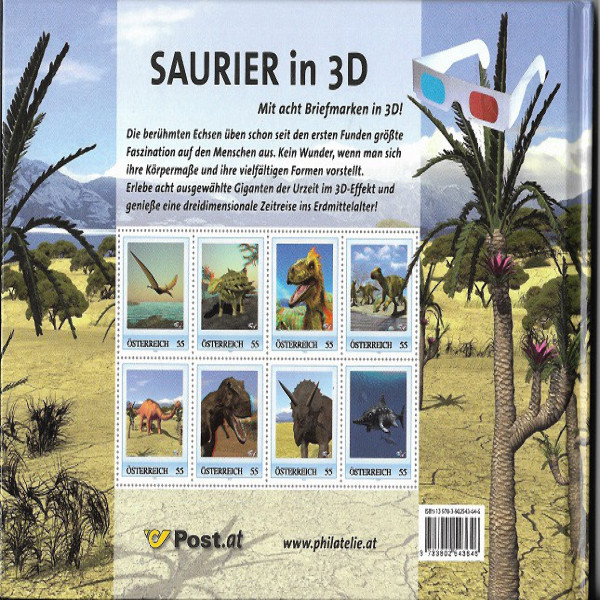 Briefmarkenbuch Saurier in 3 D mit 8 Briefmarken