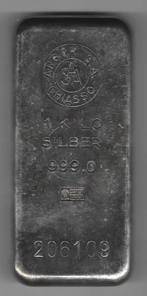 1 Kilo 1000 Gramm Silber Barren Argor Chiasso SAA 999,0 Fein 206109