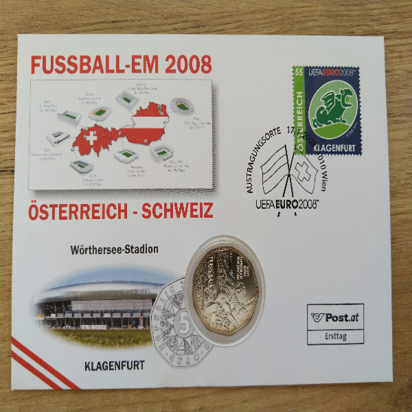 NBE 16 Em 2008 Wörtersee-Stadion Numisbrief mit 5 Euro Silber Stürmer