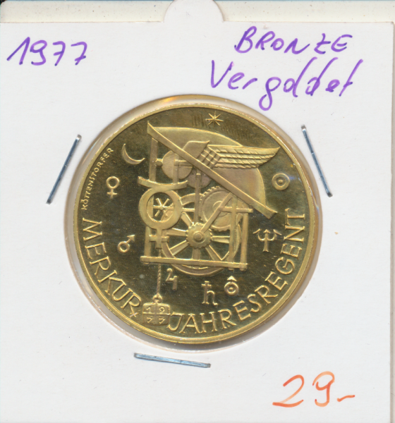 1977 Kalendermedaille Jahresregent Bronze Merkur Vergoldet