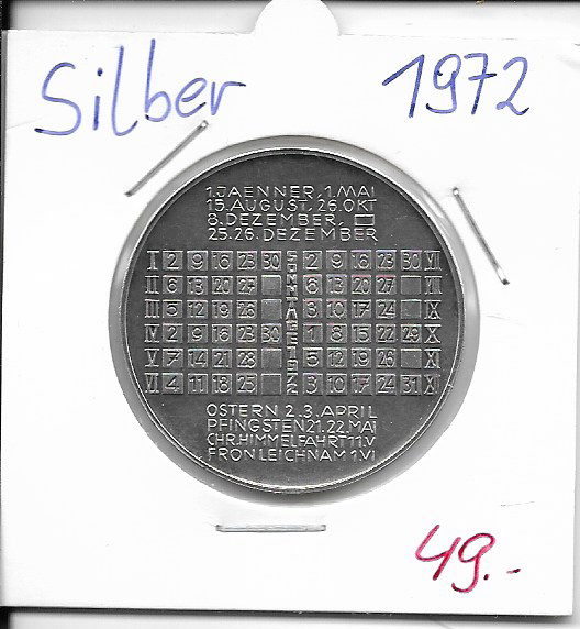 1972 Kalendermedaille Jahresregent Silber Österreichische Eisen und Stahlwerke AG