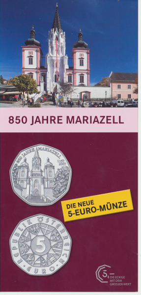 ANK Nr. 10 Flyer FOLDER ZU DER 5 EURO MÜNZE 850 Jahre Mariazell