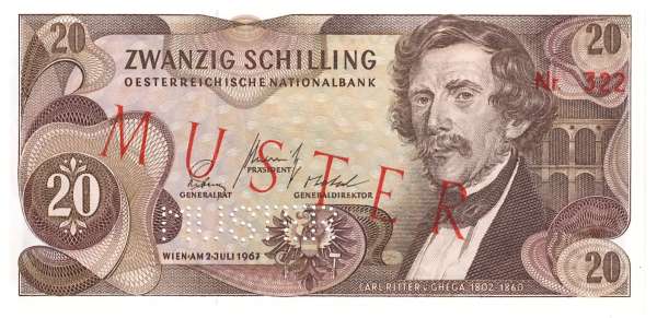 20 Schilling 2.7.1967 Karl Ritter von Ghega Muster Pi. 142 ANK 280