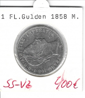1 Gulden Fl 1858 M Silber Franz Joseph 1 Gulden Fl 1858 M Silber Franz Joseph