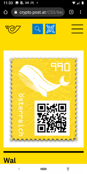Crypto Stamp 3 - Wal Gelb / 3 crypto stamp yellow edition Postfrisch