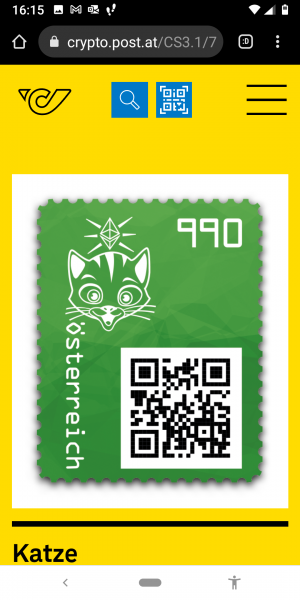 Crypto Stamp 4 - Katze Grün / 4 Cats Green crypto stamp edition Postfrisch
