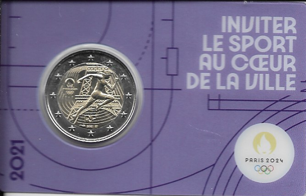 2 Euro Frankreich 2021 Olympische Spiele 2024 in Paris violette Coincard