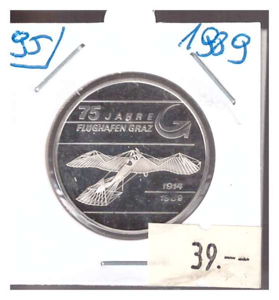 Nr. 095 75 Jahre Flughafen Graz 1989 Casinos Austria Silber Jeton 100 Schilling