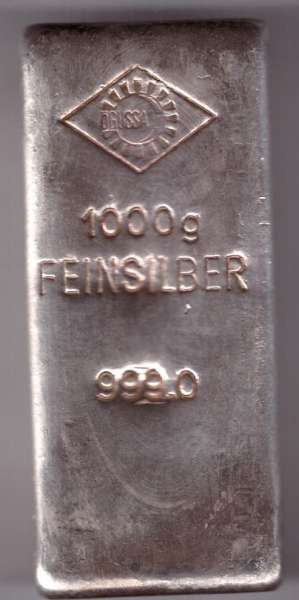 1 Kilo 1000 Gramm Silber Barren Ögussa Feinsilber 999,0
