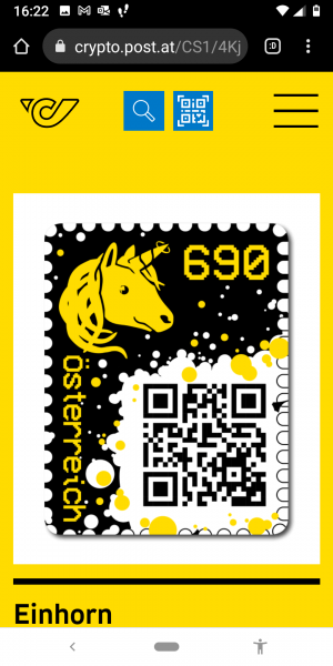 Crypto Stamp 1 - Einhorn Gelb Edition Gelb /crypto stamp 1 edition Yellow 6 stellig - Postfrisch