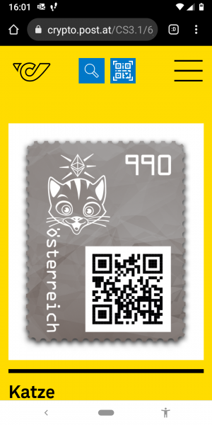 Crypto Stamp 4 - Katze Schwarz/ 4 Cats Black crypto stamp edition Postfrisch