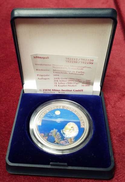 5 Dollar 1994 Meeresgott Neptun Meeresmotiv Silber Palau 5000 Stück