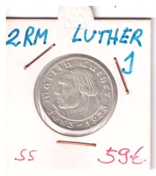 2 RM Reichsmark 1933 J Silber Martin Luther