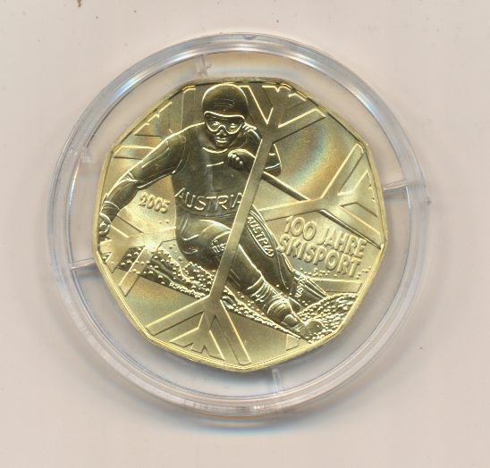 ANK Nr.05 24 Karat vergoldet 2005 100 Jahre Skisport 5 Euro Silber
