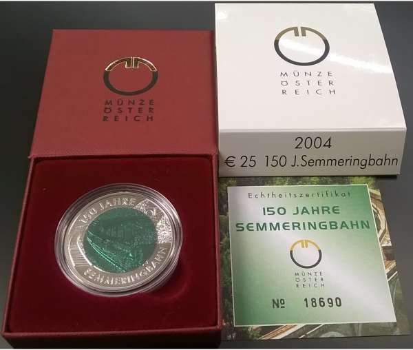 25 Euro 2004 Niob Silber 150 Jahre Semmeringbahn ANK Nr. 02 Niob 2004