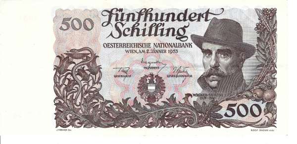 500 Schilling 2.1.1953 Wagner Jauregg gebr. Nr.1051 542154