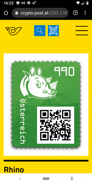 Crypto Stamp 4 - Rhino Grün/ 4 Rhino green crypto stamp edition Postfrisch