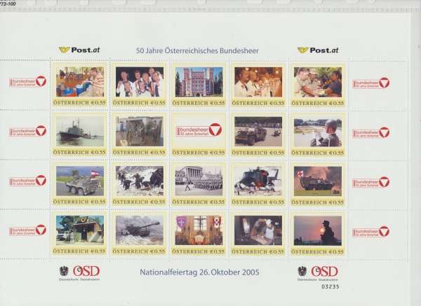 50 Jahre Österreichisches Bundesheer Marken Edition 20 Postfrisch