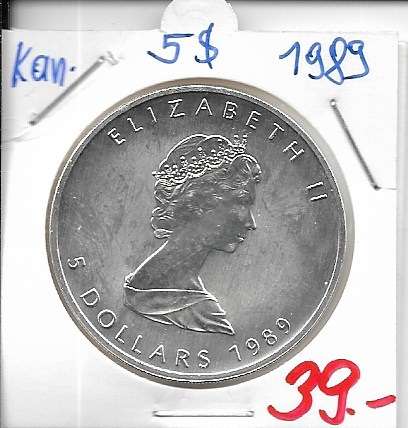 5 DOLLAR 1989 Canada Maple Leaf Silber 1 Unze