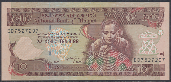 Äthiopien – 10 Birr (2008) (Pick 48) Erh.