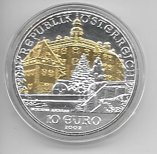 10 Euro 2002 Premiumausgabe Schloss Ambras 24 Karat teilvergoldet