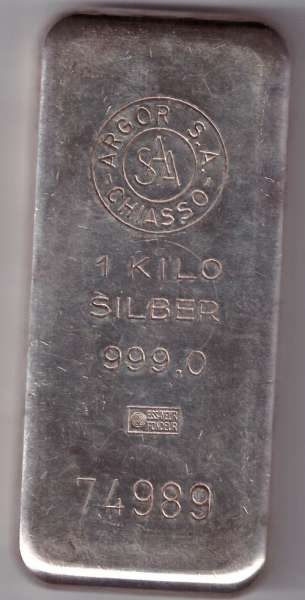 1 Kilo 1000 Gramm Silber Barren Argor Chiasso SAA 999,0 Fein 74989