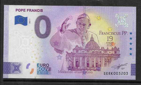 Papst Francis Pope Francis 0 Euro Schein 2022-1 Italien