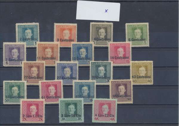 Feldpostmarken mit Aufdruck in Ital. Währung 1918. ANK Nr. 1-19* Falz